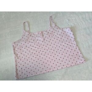 No Boundaries Pink Cherry Print Henley Cami Tank Top Y2K XXL 20